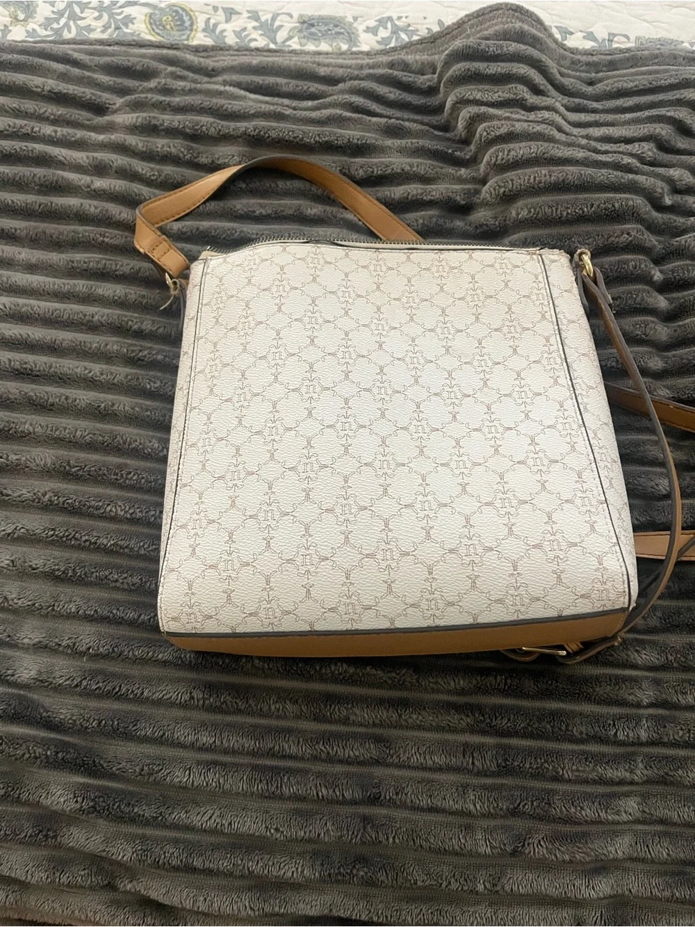 & Other Stories Cream and Tan Patterned Crossbody Bag